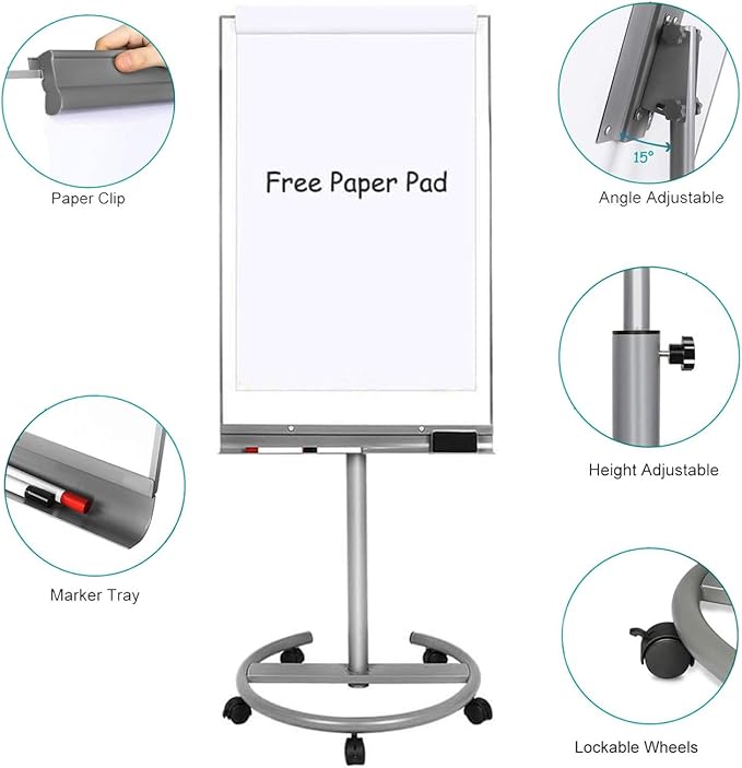 BIBOC Mobile Dry Erase Board – 40x26 inches Magnetic Portable Whiteboard Stand - Image 3