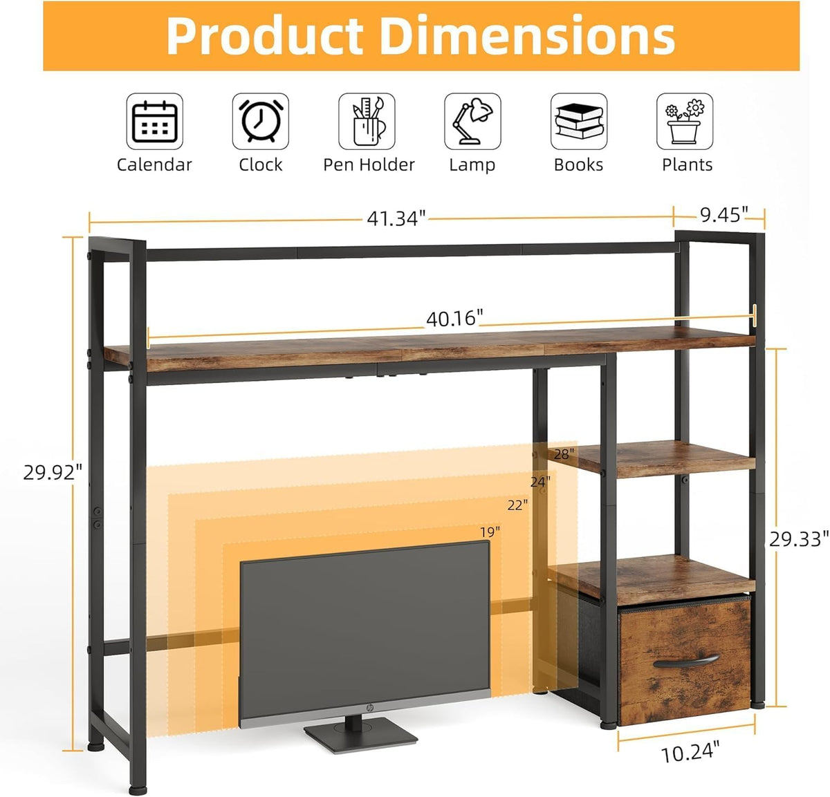 Desk Shelf with Drawer, 41.3" Desktop Organizer Shelf, Desk Hutch for Co...