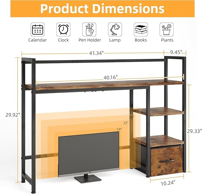 Desk Shelf with Drawer, 41.3" Desktop Organizer Shelf, Desk Hutch - Image 3