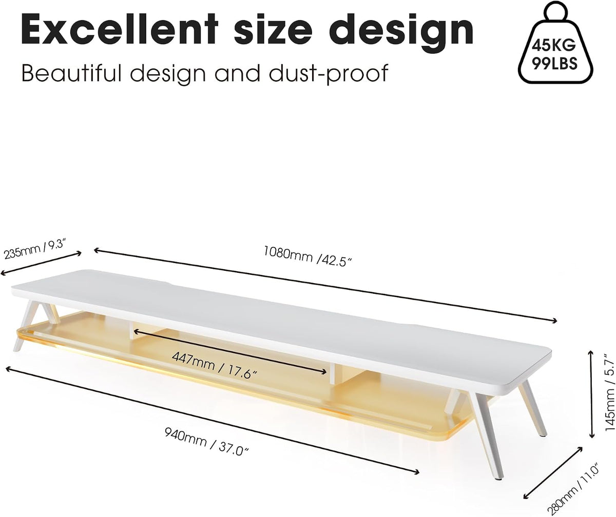 Fenge Dual Monitor Stand for Desk, Wooden Computer Riser, White