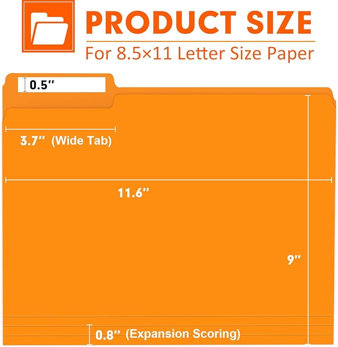 File Folder, PANDRI 120 Pack File Folder, 1/3 Cut Tab, Letter Size, Filing - Image 2