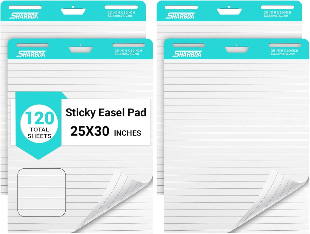 SHARBDA Lined Sticky Easel Pad, 25 * 30 inch, Self-Stick Flip Chart Paper