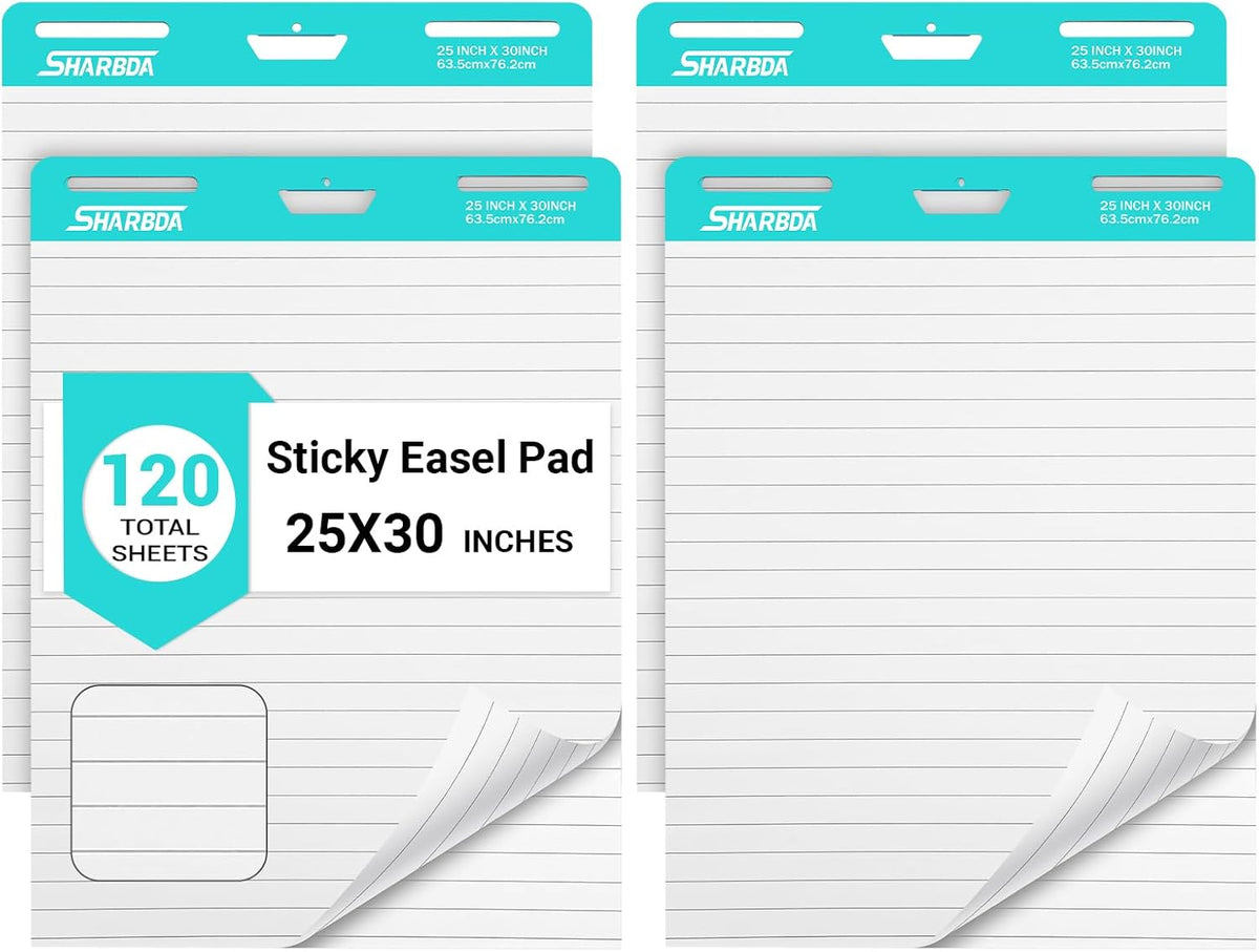 SHARBDA Lined Sticky Easel Pad, 25 * 30 inch, Self-Stick Flip Chart Paper