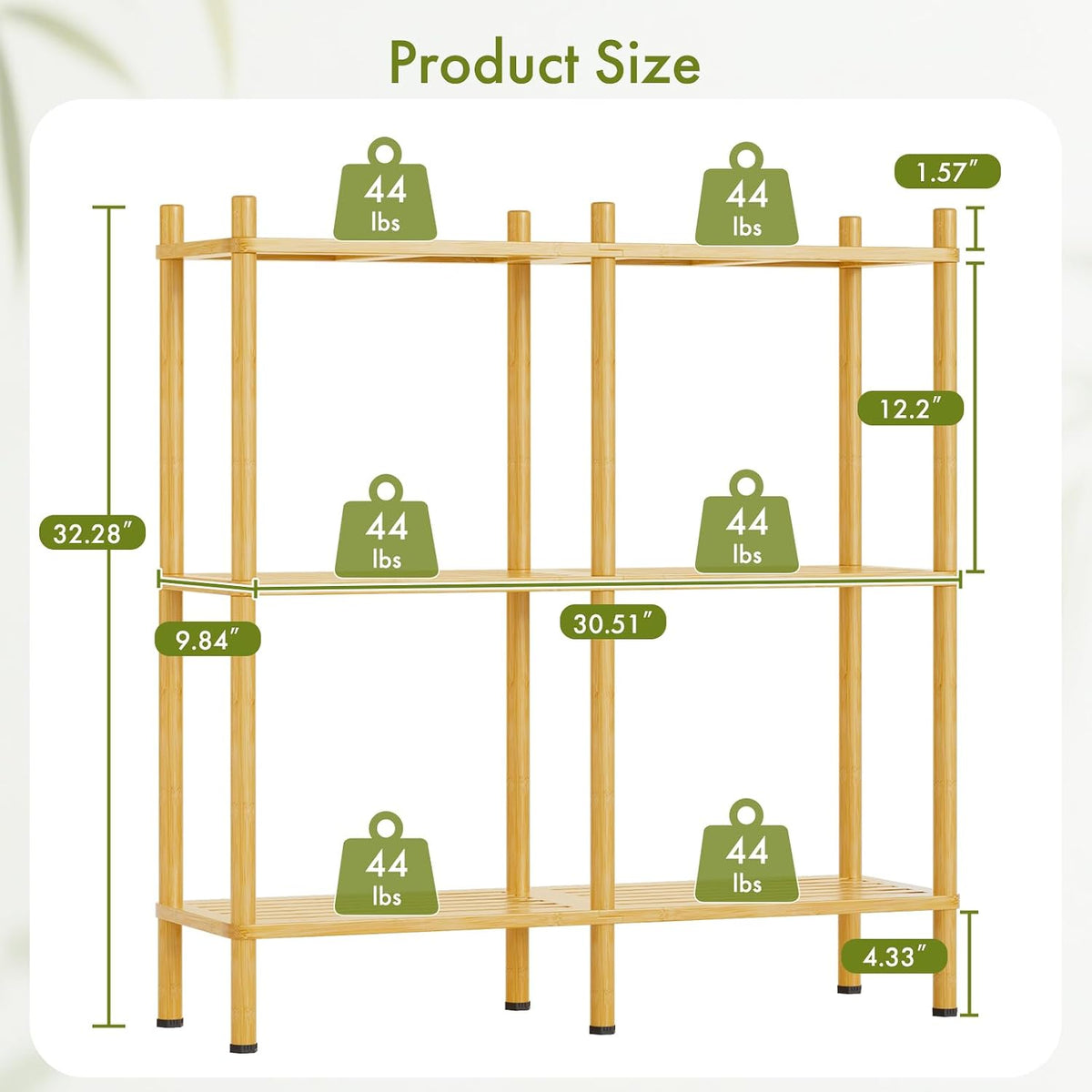 3 Tier Book Shelf, Wide Bamboo Bookshelf, Bookcase with 6 Open Display Shelve...