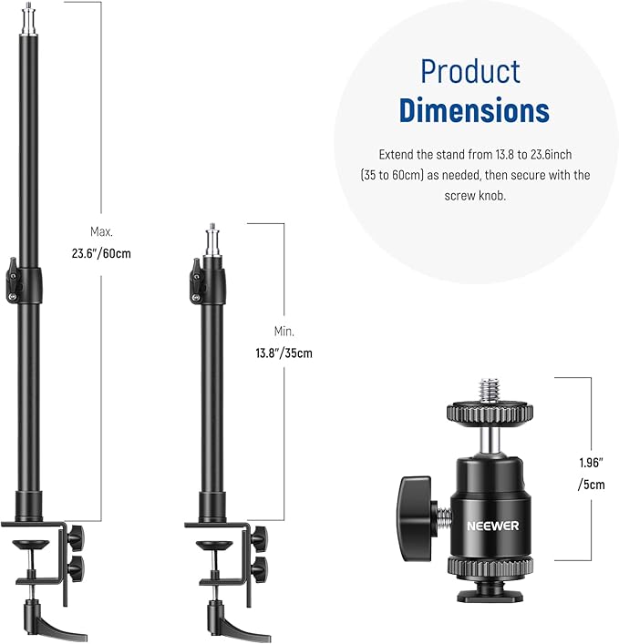 NEEWER Camera Desk Mount with C Clamp, 2 Pack 13.8"-23.6" Adjustable Desktop - Image 4