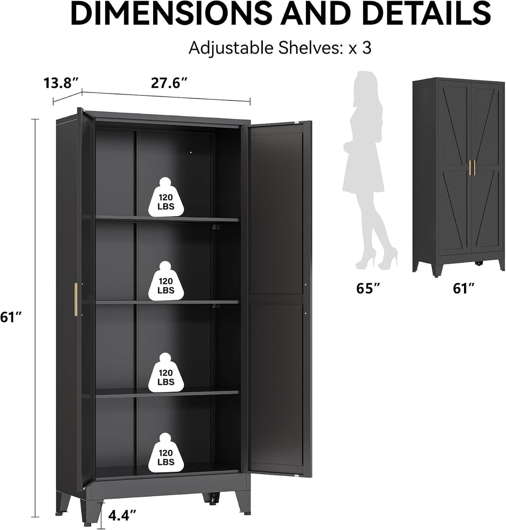cofar 61" metal pantry cabinet in black, modern, close-up detail