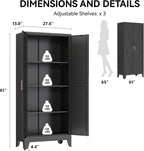 cofar 61" metal pantry cabinet in black, modern, close-up detail
