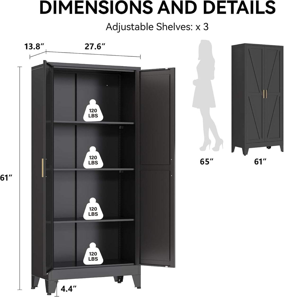 cofar 61" metal pantry cabinet in black, modern, close-up detail