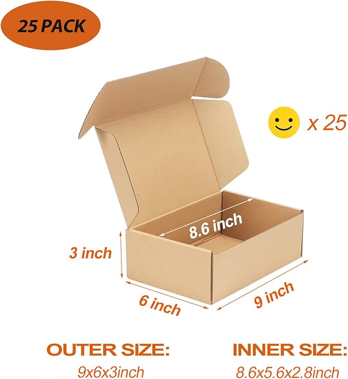 PHAREGE 9x6x3 inch Shipping Boxes Bulk 25 Pack Brown, Tab Lock Tuck Top Mailer - Image 2