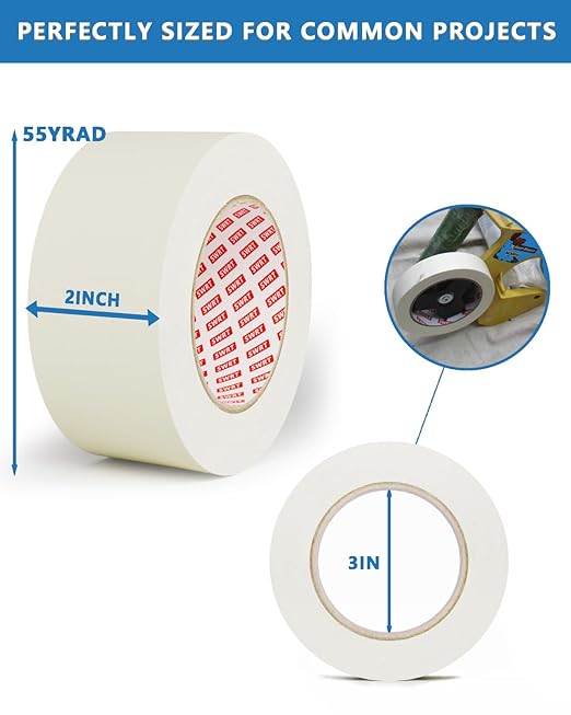 SWRT Masking Tape 2” x 55Yds, 10 Rolls – Bulk Value White Tape - Image 2