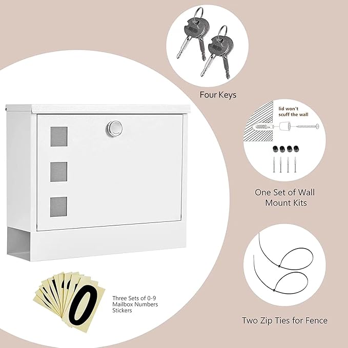 LAND·VOI Locking Mailbox Wall Mounted, Metal Postbox - Image 3