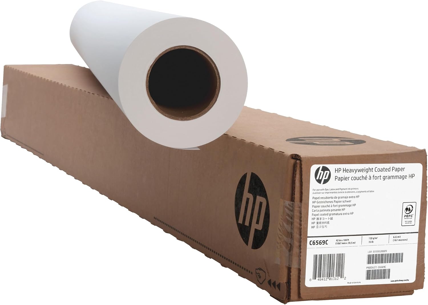 HP C6569C Heavyweight Coated Wide Format Roll, 42" x 100', 35 Lb