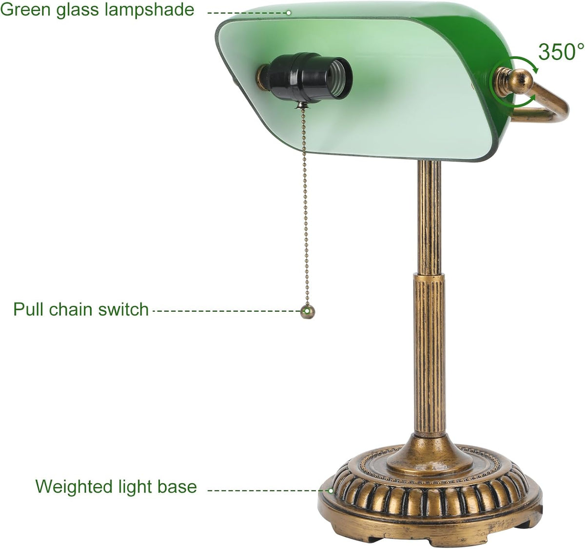 NISSAFORS Bankers Lamp, Green Desk Lamp with Pull Switch, Vintage Table Lamps...