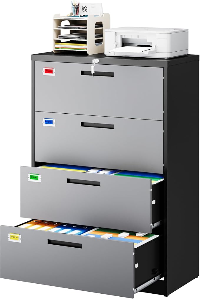 PEUKC 4 Drawer File Cabinet, Lateral Filing Cabinets - Image 3