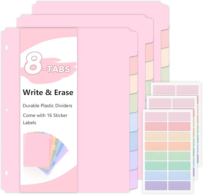 SKYDUE Durable Plastic 8-Tab Dividers, Big Tab Dividers by SKYDUE