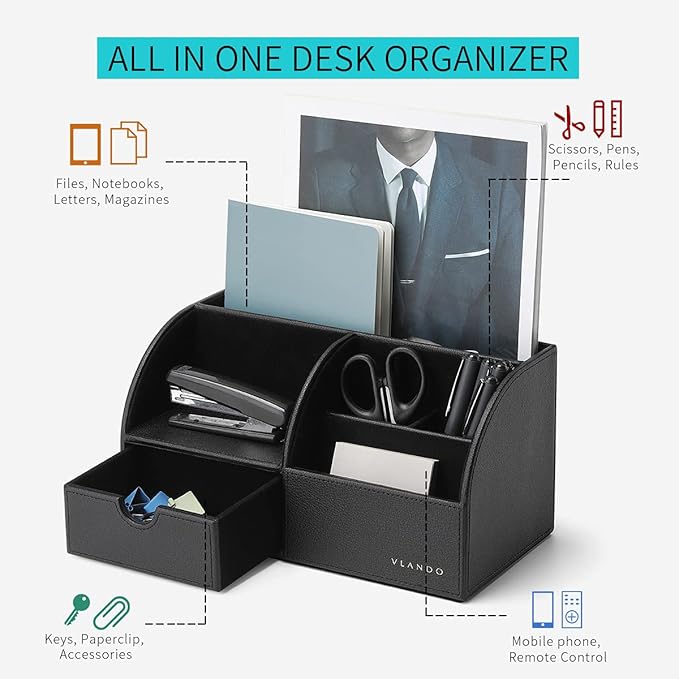 Vlando Office Desk Organizer Leather Desktop Organizer Caddy - Image 2