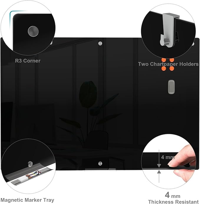 Large Black Glass Dry Erase Board, 72 x 48 Inches Magnetic Glass whiteboard - Image 2