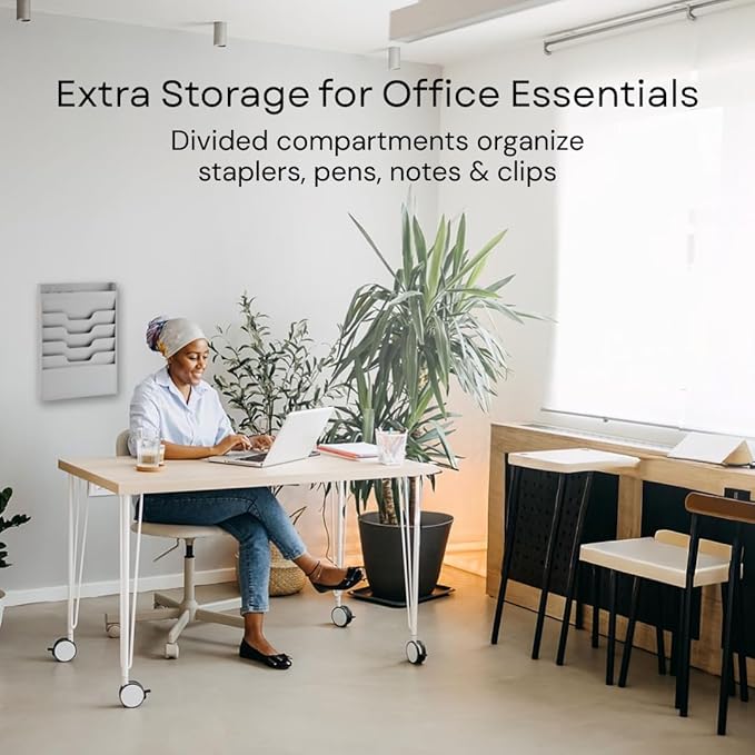 MAXXBUILD 4 Tier Wall Mounted File Organizer, Metal Task Rack - Image 6
