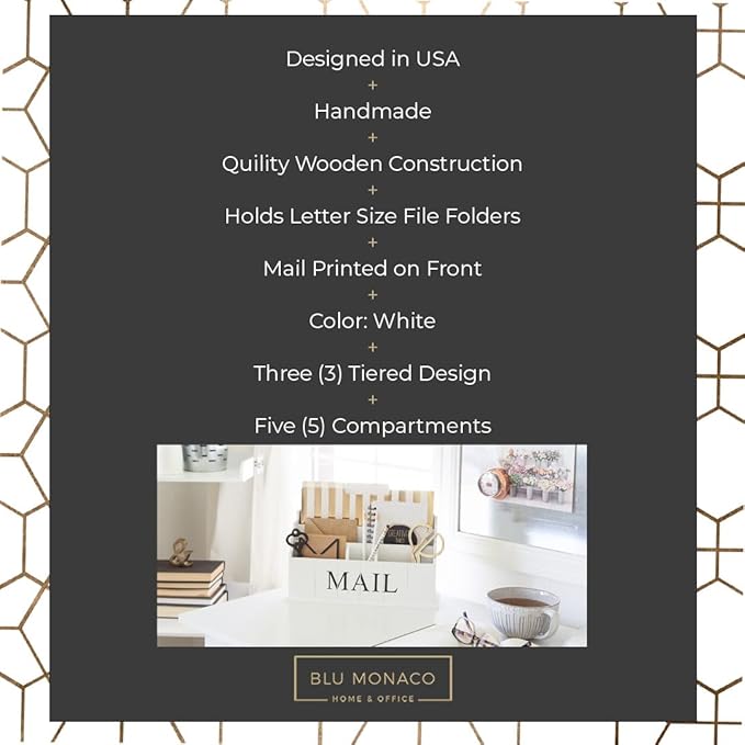 BLU MONACO | White Wooden Mail Organizer - Image 3