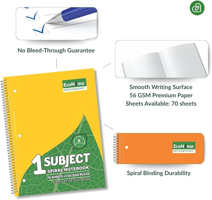ECONAMA Subject Book Spiral Notebook Pack of 24 Wide Ruled 140 Pages 8" × 10.5" - Image 2