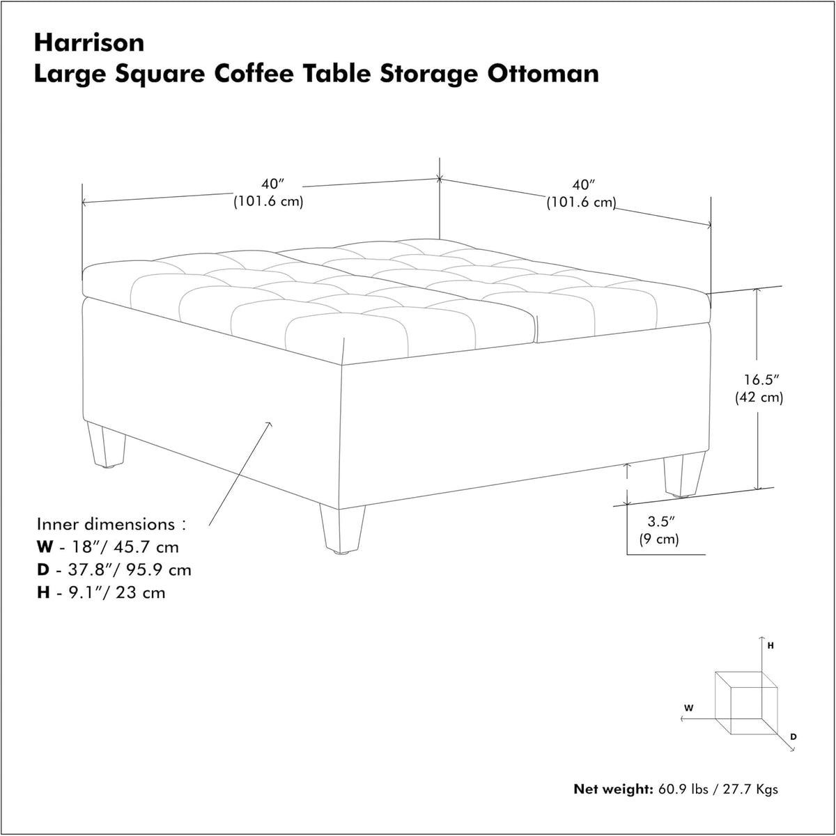 SIMPLIHOME Harrison 40" Wide Vegan Leather Ottoman in Distressed Brown