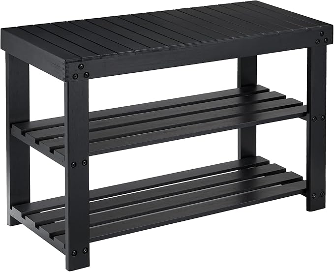 Pipishell Bamboo Shoe Rack Bench, 3 Tier Sturdy Shoe Organizer, Storage Shoe by Pipishell