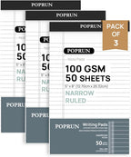 POPRUN Small White Legal Pads 5 x 8 Narrow Ruled, 100GSM Writing Paper Pad by POPRUN