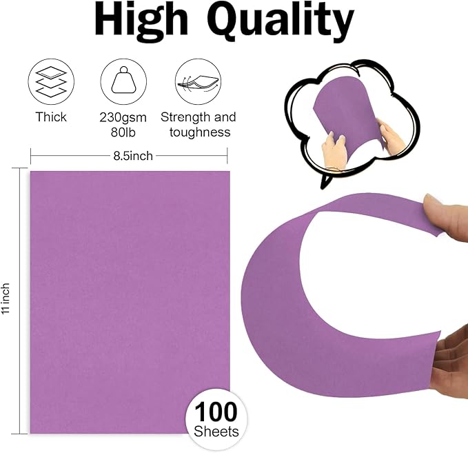 Purple Cardstock 100 Sheets 80lb Cardstock Paper 8.5 x 11, Goefun Purple Paper - Image 2