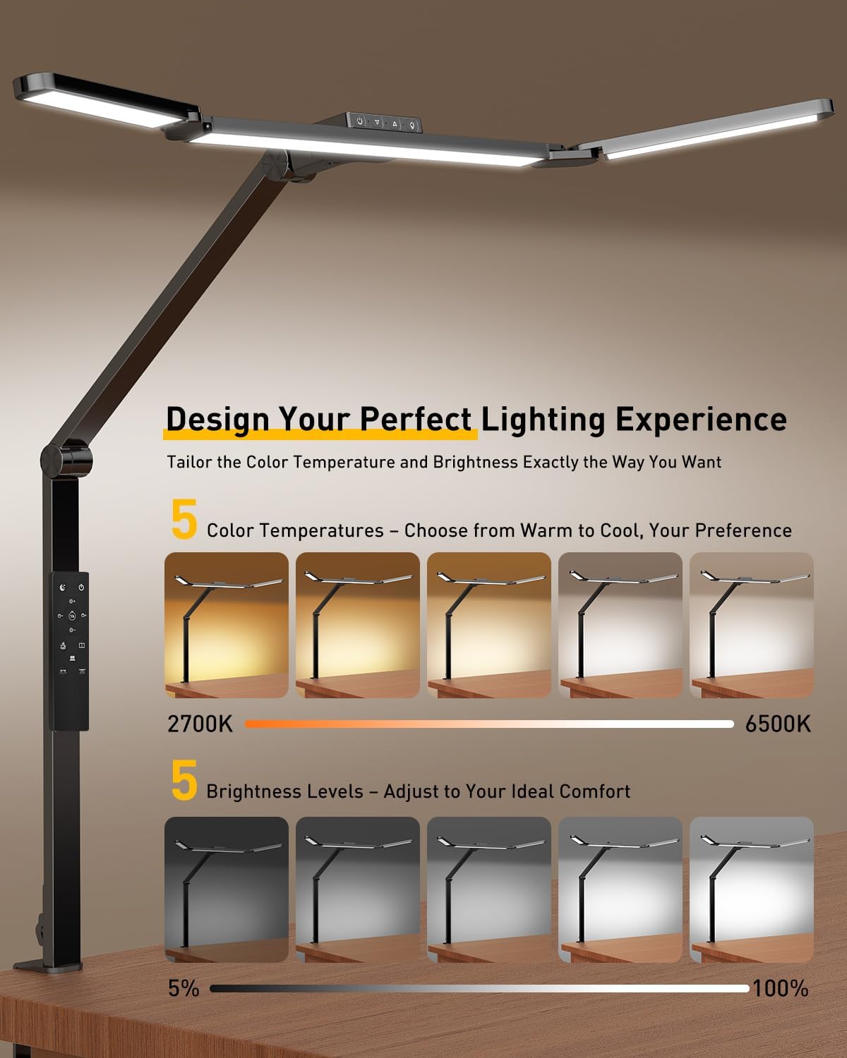 guardking adjustable led desk lamp for home office, close-up detail