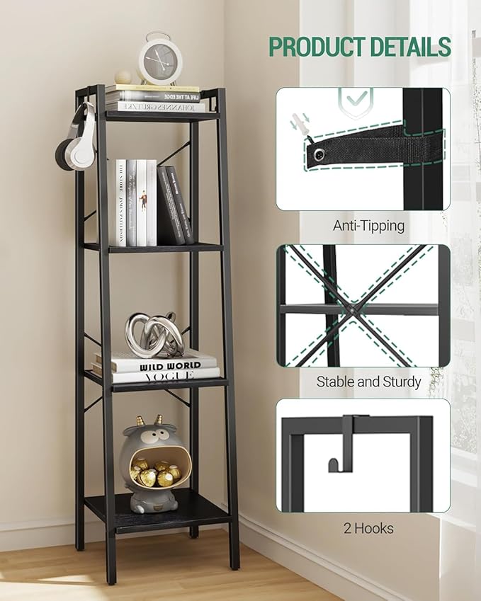 Hzuaneri Ladder Shelf, Bookshelf Bookcase, Freestanding Corner Storage Shelve - Image 5