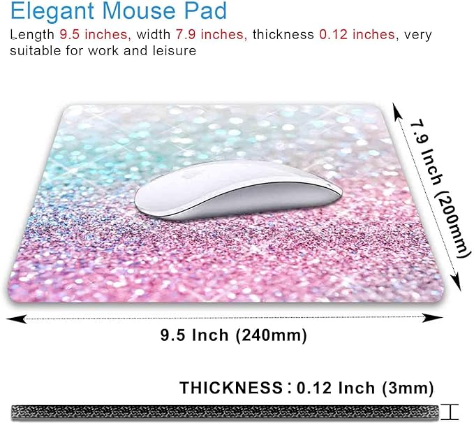 IMAYONDIA Pink Blue Sparkly Mouse Pad Cute, Rectangle Non-Slip Rubber Glitter - Image 2