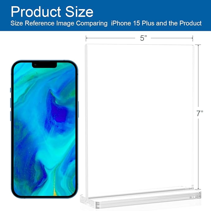 BlueValley Clear Acrylic Sign Holder 5x7 Vertical Double Sided Acrylic Photo - Image 2