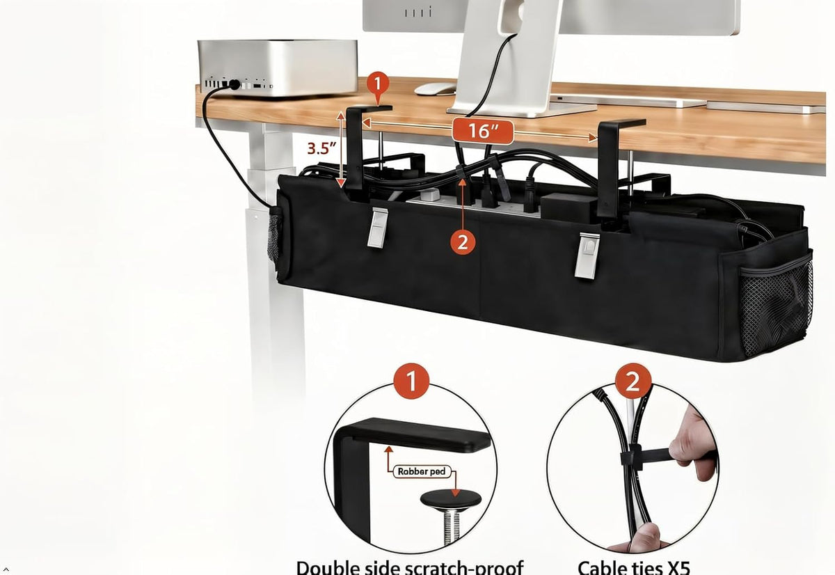 No Drill Under Desk Cable Management Tray 28"– Reinforced Steel Base