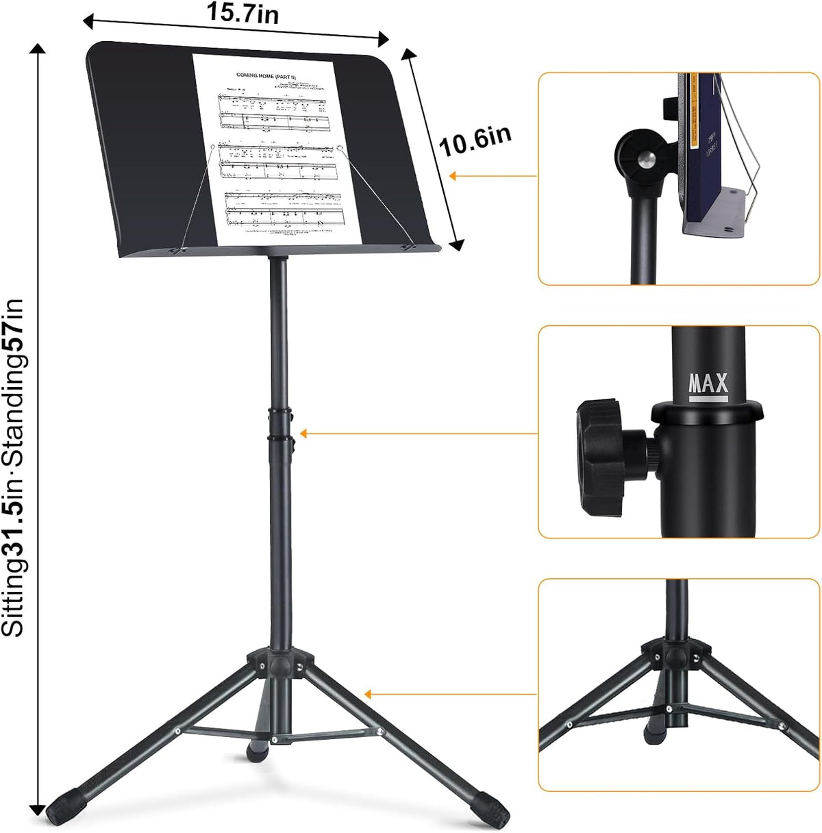 AODSK 5 in 1 Dual-Use Folding Sheet Music Stand & Desktop Book Stand, Adj...