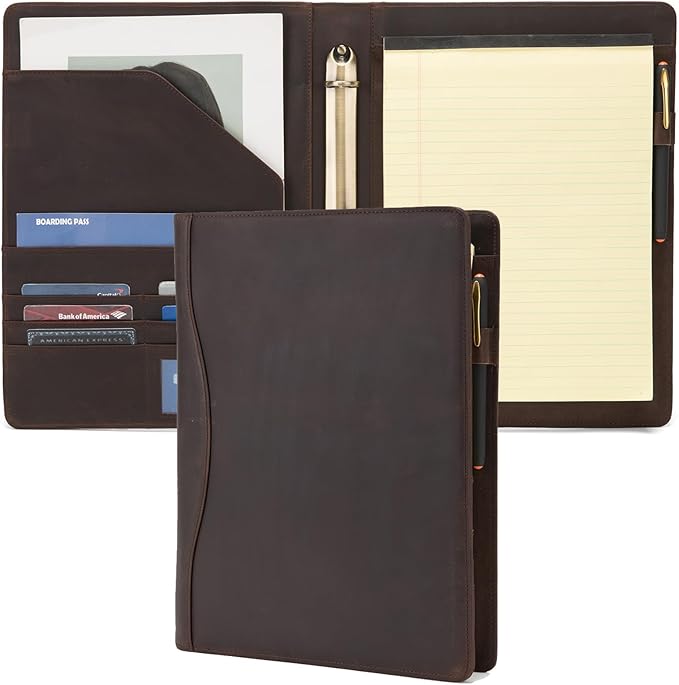 Geslun Genuine Leather 3 Ring Binder, 8.5 x 11 Letter Size Folio by Geslun