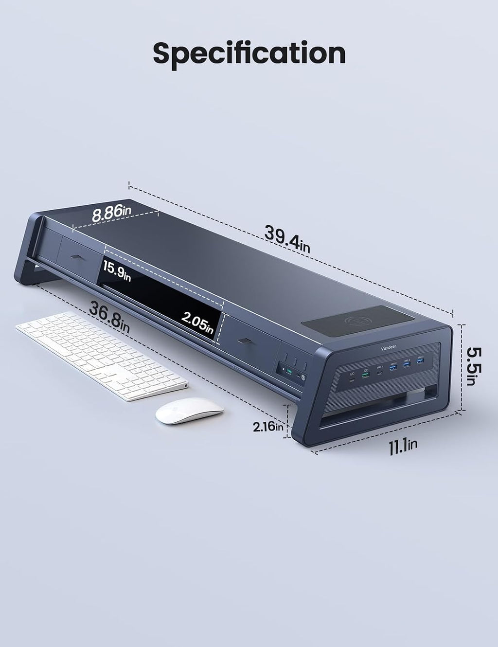 vaydeer all-in-one dual monitor stand riser with 2, front angle view