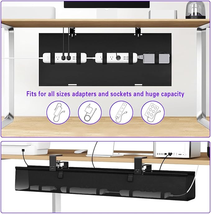No Drill Under Desk Cable Management Tray, Clamp/Screw Mount Desk Cable - Image 4