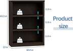 blini 3-Shelf Bookcase Wooden Bookshelves Dark Cherry 33in Wide Floor Standing - Image 3