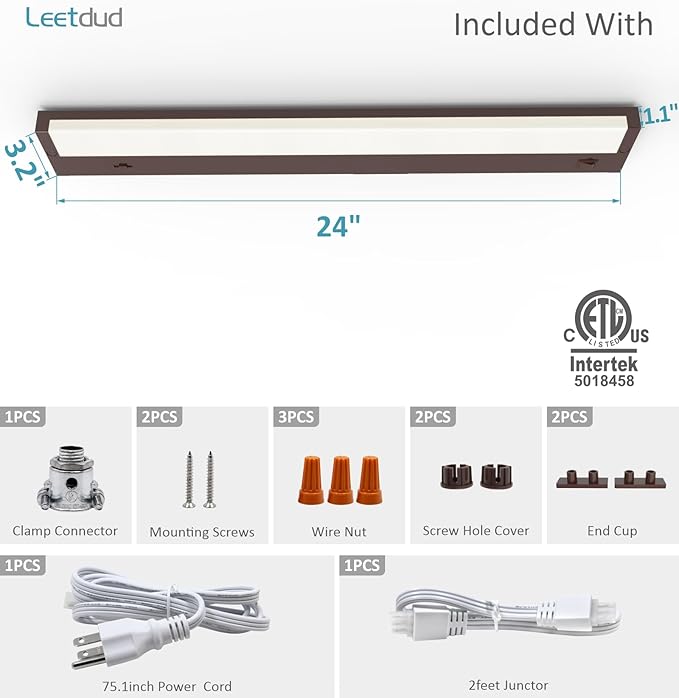 Leetdud LED Under Cabinet Lighting Hardwired or Plug in, 24 Inch 12W, Dimmable - Image 9