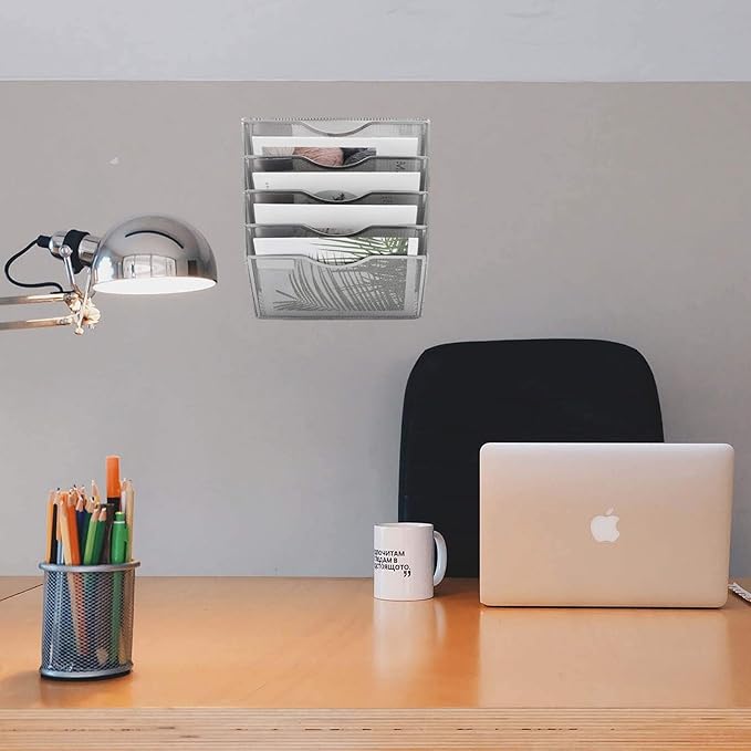 EASEPRES 5 Pocket Mesh Hanging Wall File Organizer, Wall Mounted Mail Paper - Image 4