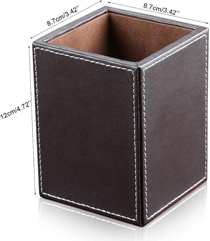 KINGFOM PU Leather Square Pens Pencils Holder Cup Desktop Stationery Organizer - Image 2