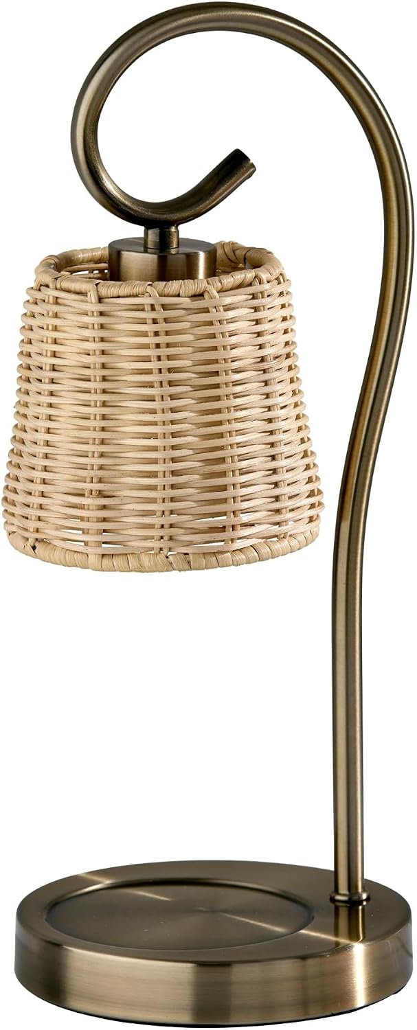 Adesso Candle Warmer Lamp, Antique Brass & Rattan, Dimmable