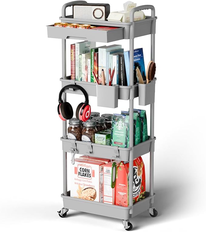 Sorgion 4 Tier Rolling Cart Organizer, Art Craft Diaper Bedside Snack Laundry by Sorgion