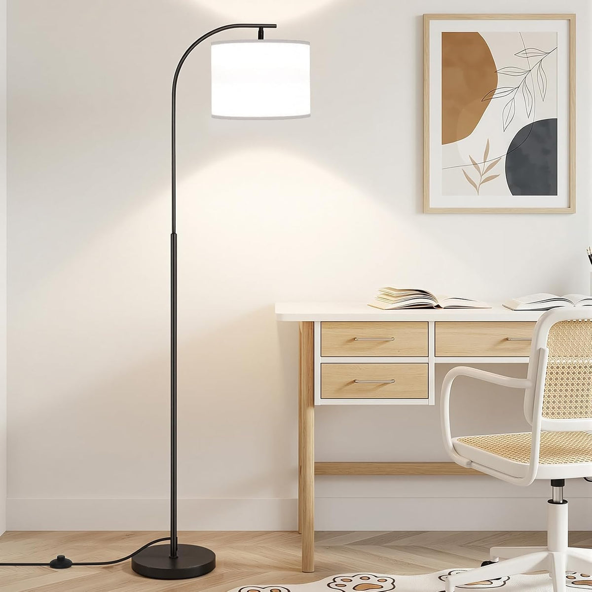 SIBRILLE Floor Lamp with Linen Shade, Arc Dimmable Tall Standing Lamp with Re...
