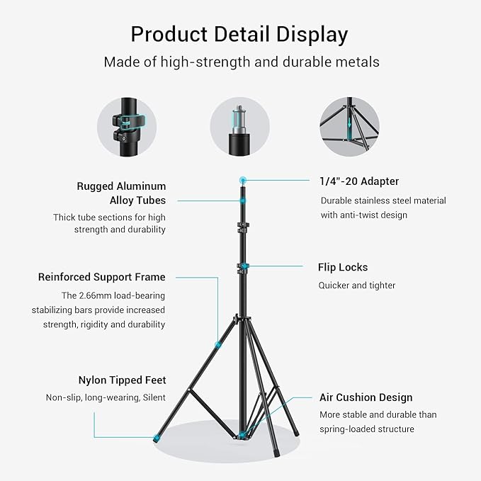 SMALLRIG Photography Light Stand 110"/9.2ft/280cm, Air-Cushioned Aluminum Photo - Image 4