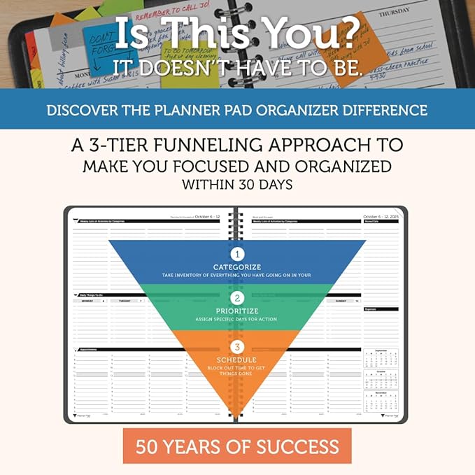 Planner Pad Spiral Bound 3-Tier Funnel Down 12 Month Organizer, October 2025 – - Image 2