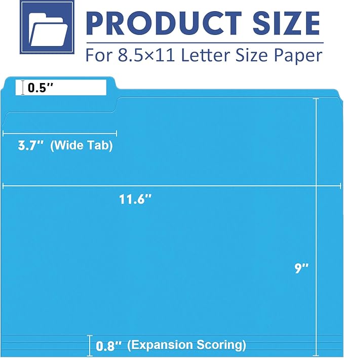 File Folder, PANDRI 120 Pack File Folder, 1/3 Cut Tab, Letter Size, Filing - Image 2