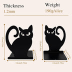 Black Cat Metal Bookends Set of 4 for Shelves, Decorative Book Ends Heavy Duty Non Slip Book Holder for Bookshelf Home Office Desk Decor, Cute Gothic Bookends for Cat Lovers Readers
