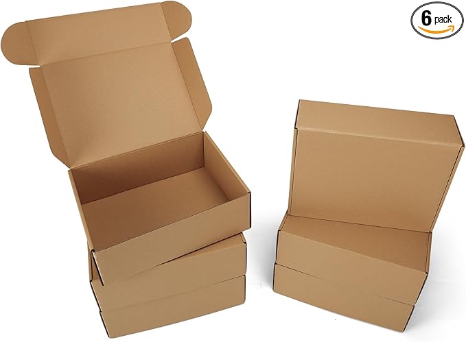 PHAREGE 12x9x4 inch Shipping Boxes 6 Pack Brown, Tab Lock Tuck Top Mailer Boxes by PHAREGE