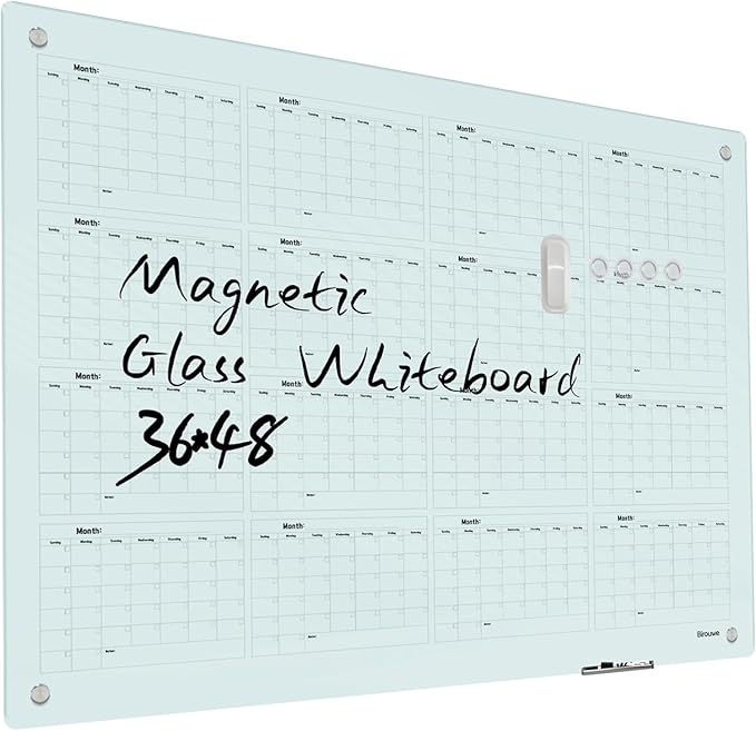 Magnetic Glass Yearly Calendar Whiteboard by Unknown